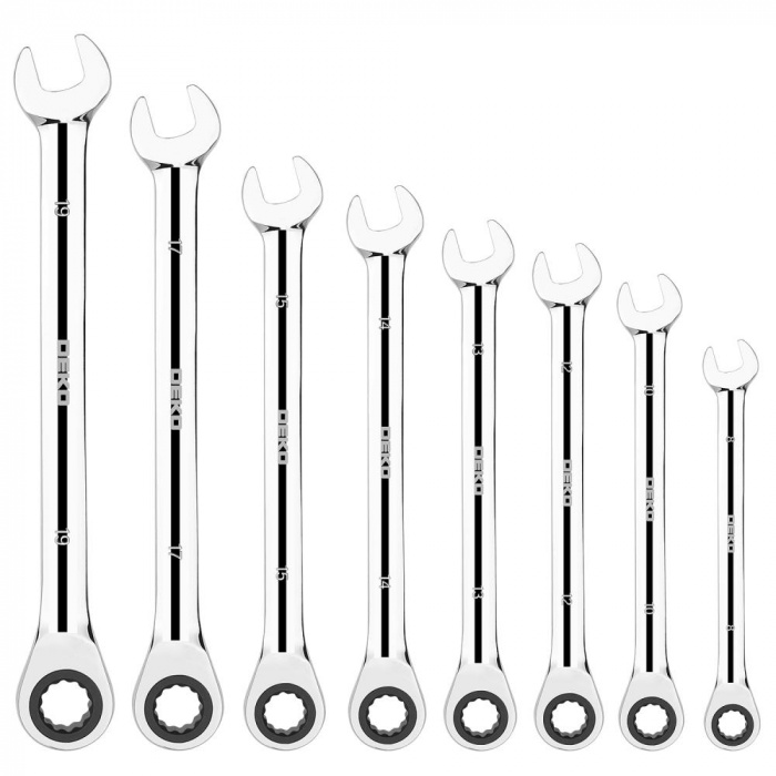 

Набор комбинированных трещоточных ключей DEKO RW01 8-19 мм SET 8