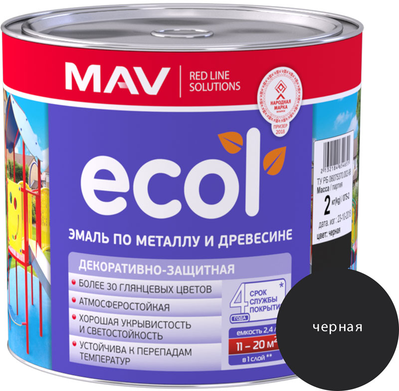 

Эмаль ECOL по металлу и древесине (ПФ-115) черная глянцевая 2,4л (2 кг)