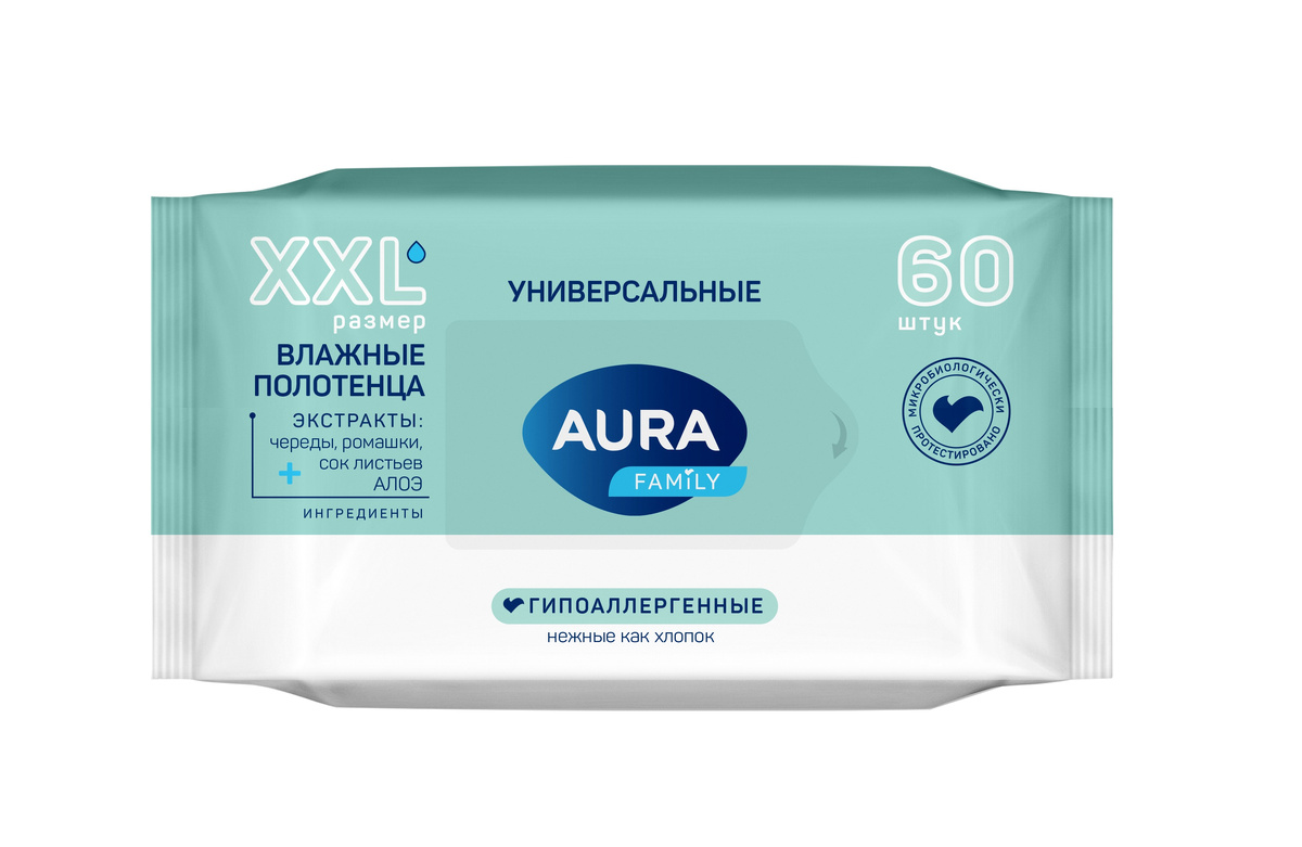 

Полотенца влажные AURA Family big-pack 60шт