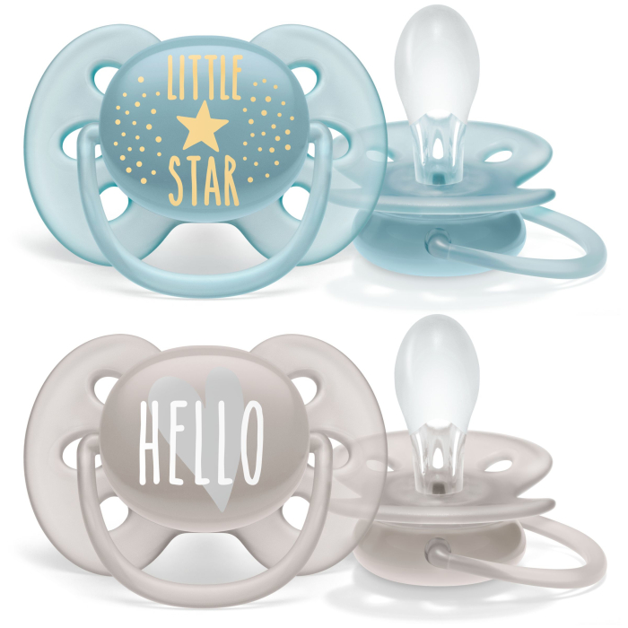 

Пустышка силиконовая Ultra Soft декор Little Star/Hello, 6-18 мес.,(уп.2 шт.),для мальчиков,арт.SCF223/01